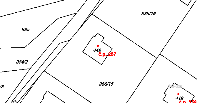Pihel 257, Nový Bor na parcele st. 448 v KÚ Pihel, Katastrální mapa