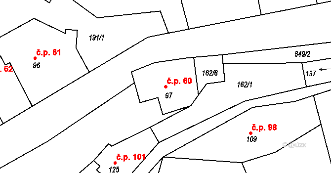 Merklovice 60, Vamberk na parcele st. 97 v KÚ Merklovice, Katastrální mapa