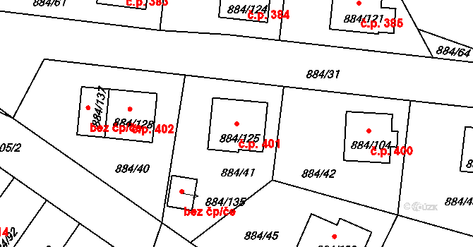 Štěnovice 401 na parcele st. 884/125 v KÚ Štěnovice, Katastrální mapa