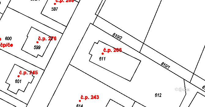 Rychlov 206, Bystřice pod Hostýnem na parcele st. 611 v KÚ Rychlov u Bystřice pod Hostýnem, Katastrální mapa