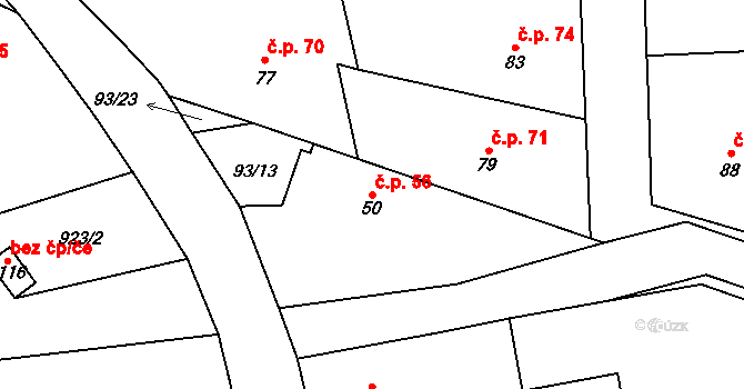Číčov 56, Spálené Poříčí na parcele st. 50 v KÚ Číčov, Katastrální mapa