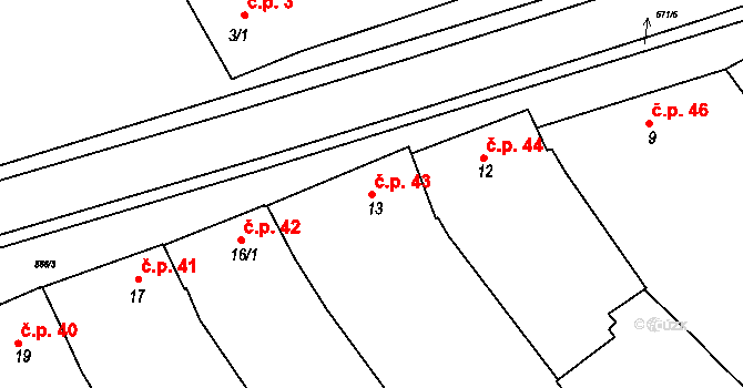 Hrubčice 43 na parcele st. 13 v KÚ Hrubčice, Katastrální mapa