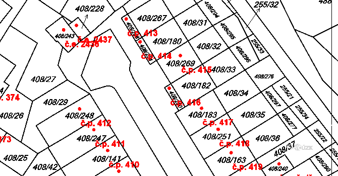 Dobšice 416 na parcele st. 408/182 v KÚ Dobšice u Znojma, Katastrální mapa