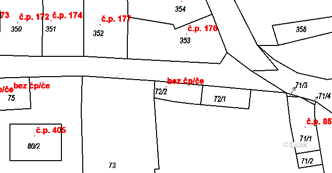 Mšec 107758687 na parcele st. 72/2 v KÚ Mšec, Katastrální mapa