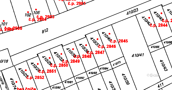 Znojmo 2847 na parcele st. 410/36 v KÚ Znojmo-Louka, Katastrální mapa