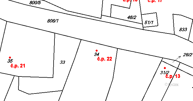 Hranice IX-Uhřínov 22, Hranice na parcele st. 34 v KÚ Uhřínov u Hranic, Katastrální mapa