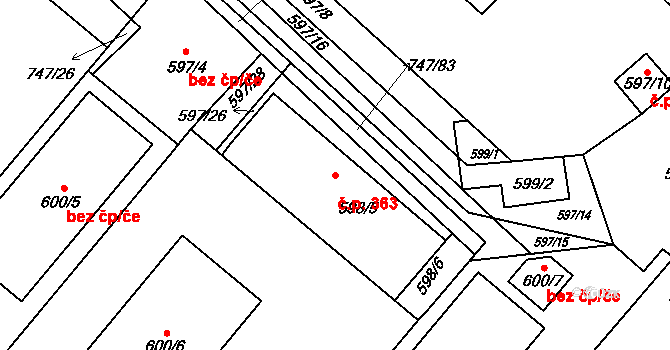 Sedlec 363, Kutná Hora na parcele st. 598/5 v KÚ Sedlec u Kutné Hory, Katastrální mapa