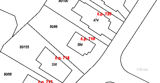 Vysoký Újezd 719 na parcele st. 584 v KÚ Vysoký Újezd u Berouna, Katastrální mapa