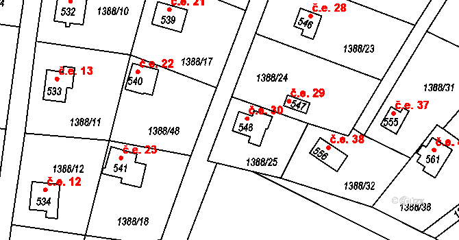 Čakovice 30, Týnec nad Sázavou na parcele st. 548 v KÚ Čakovice u Řehenic, Katastrální mapa
