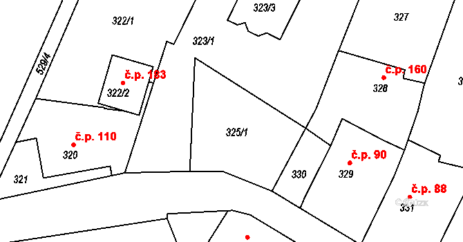 Kolová 164 na parcele st. 325/1 v KÚ Kolová, Katastrální mapa