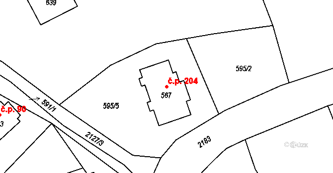 Alšovice 204, Pěnčín na parcele st. 567 v KÚ Alšovice, Katastrální mapa
