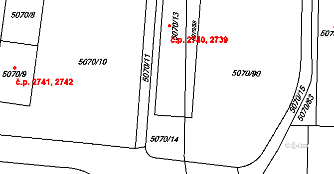 Jihlava 2739,2740 na parcele st. 5070/13 v KÚ Jihlava, Katastrální mapa