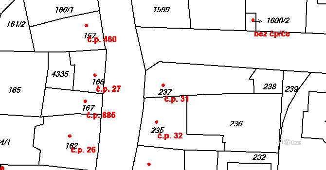 Čelákovice 31 na parcele st. 237 v KÚ Čelákovice, Katastrální mapa