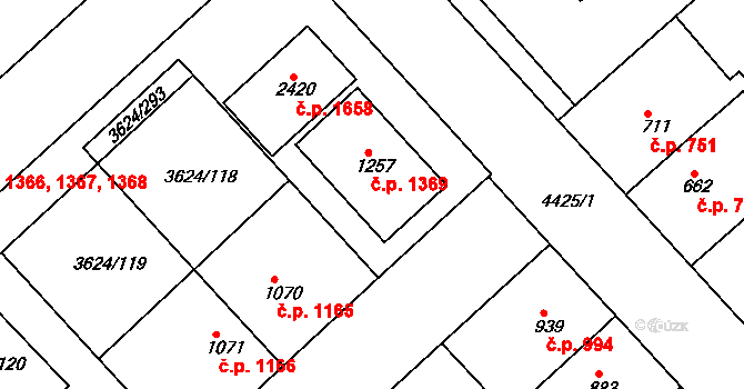 Veselí nad Moravou 1369 na parcele st. 1257 v KÚ Veselí-Předměstí, Katastrální mapa