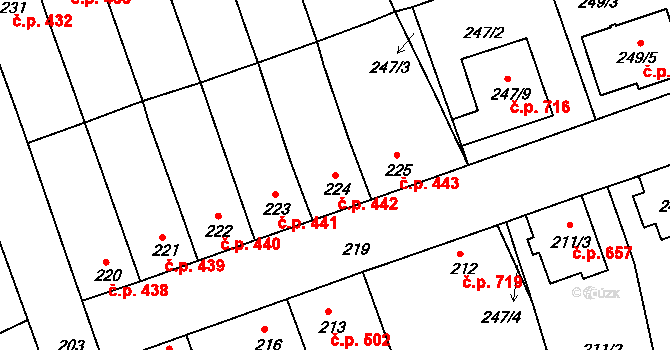 Chropyně 442 na parcele st. 224 v KÚ Chropyně, Katastrální mapa