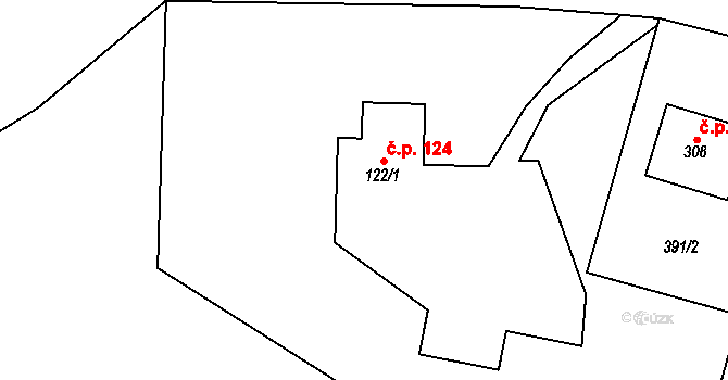 Hynčice 124, Město Albrechtice na parcele st. 122/1 v KÚ Hynčice u Krnova, Katastrální mapa