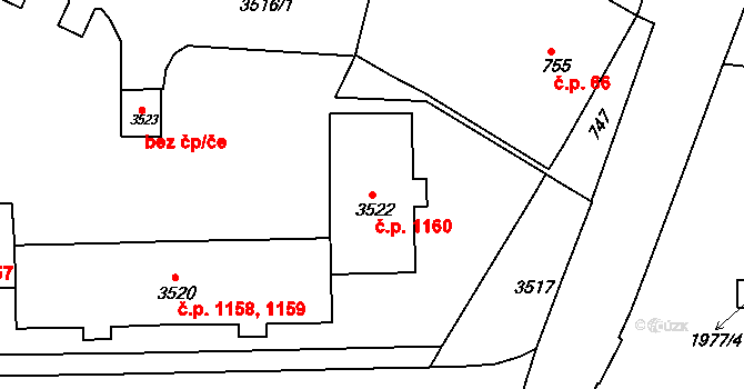 Rýmařov 1160 na parcele st. 3522 v KÚ Rýmařov, Katastrální mapa
