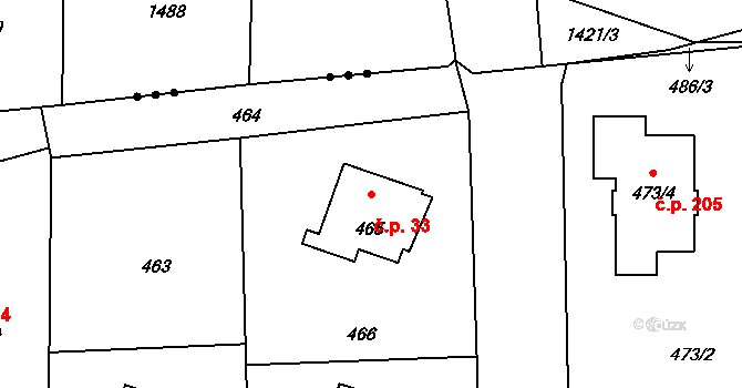 Dolní Těrlicko 33, Těrlicko na parcele st. 465 v KÚ Dolní Těrlicko, Katastrální mapa