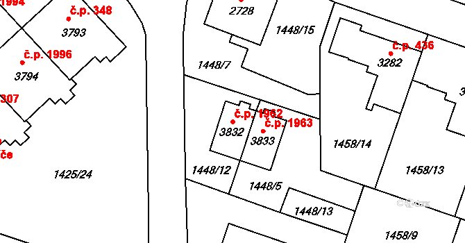Šumperk 1962 na parcele st. 3832 v KÚ Šumperk, Katastrální mapa