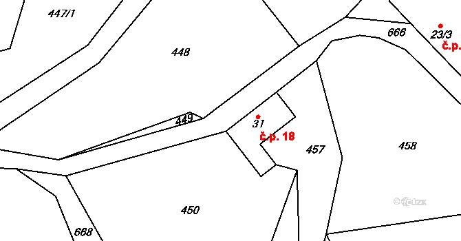 Sledovice 18, Vojkov na parcele st. 31 v KÚ Minartice, Katastrální mapa