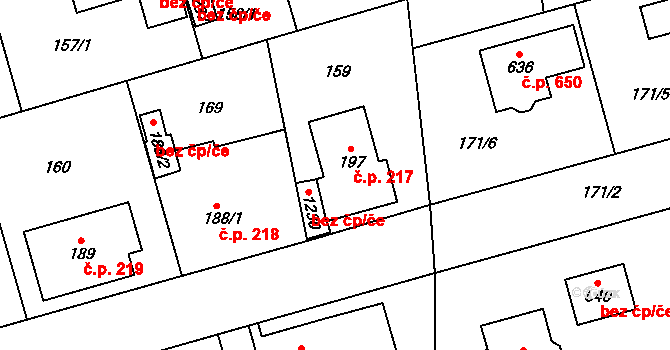 Hovorčovice 217 na parcele st. 197 v KÚ Hovorčovice, Katastrální mapa