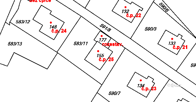Domaslavice 25, Proseč pod Ještědem na parcele st. 155 v KÚ Javorník u Českého Dubu, Katastrální mapa