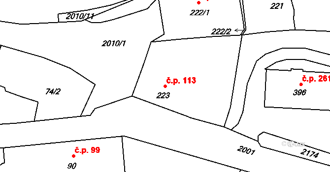 Kladruby 113 na parcele st. 223 v KÚ Kladruby u Stříbra, Katastrální mapa