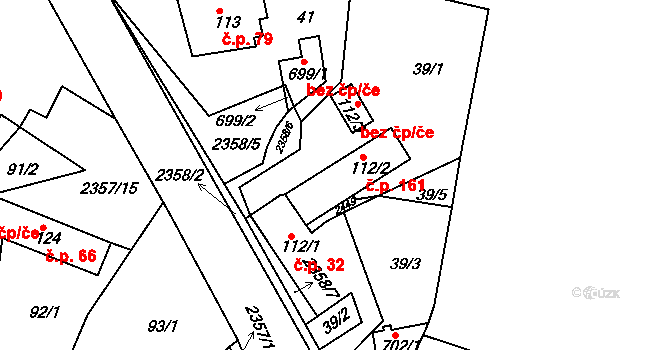 Hudlice 161 na parcele st. 112/2 v KÚ Hudlice, Katastrální mapa