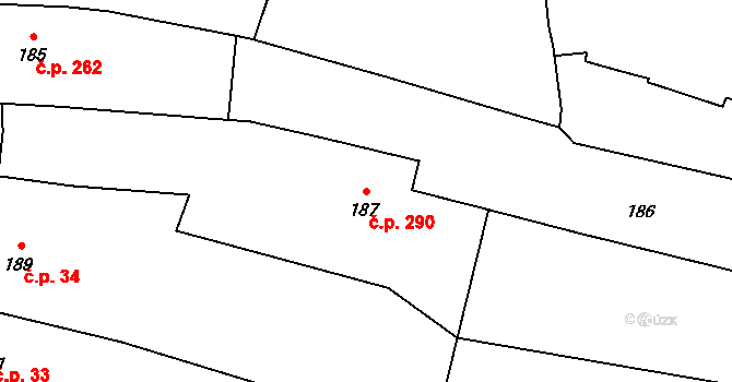 Křelov 290, Křelov-Břuchotín na parcele st. 187 v KÚ Křelov, Katastrální mapa