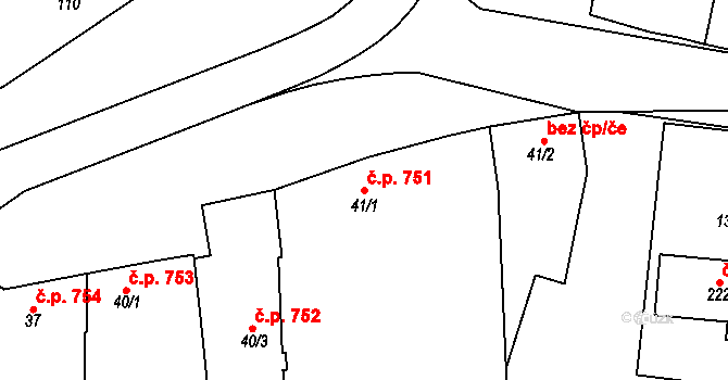Loučany 751 na parcele st. 41/1 v KÚ Loučany na Hané, Katastrální mapa