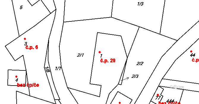 Kardavec 29, Hluboš na parcele st. 1 v KÚ Kardavec, Katastrální mapa