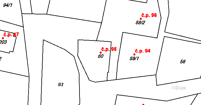 Chomutice 95 na parcele st. 60 v KÚ Chomutice, Katastrální mapa
