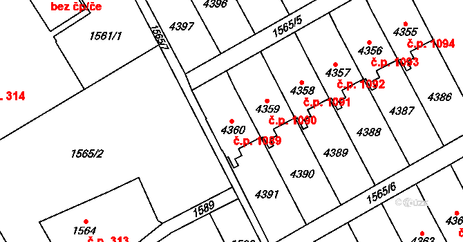 Žamberk 1089 na parcele st. 4360 v KÚ Žamberk, Katastrální mapa