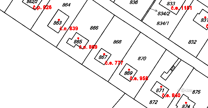 Mostkovice 777 na parcele st. 867 v KÚ Stichovice, Katastrální mapa