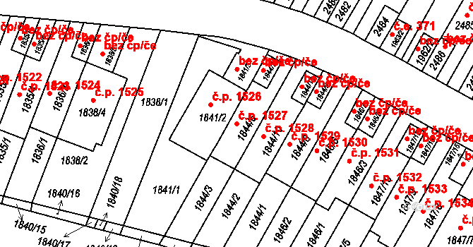 Husovice 1527, Brno na parcele st. 1844/6 v KÚ Husovice, Katastrální mapa
