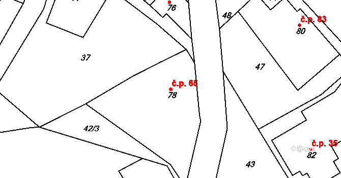 Jirkov 65, Železný Brod na parcele st. 78 v KÚ Jirkov u Železného Brodu, Katastrální mapa