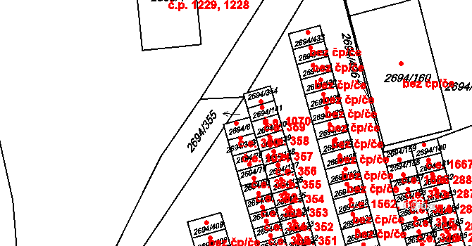 Pelhřimov 360 na parcele st. 2694/8 v KÚ Pelhřimov, Katastrální mapa