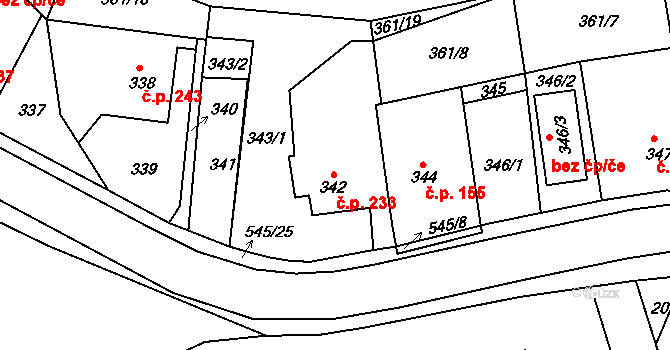 Mstišov 233, Dubí na parcele st. 342 v KÚ Mstišov, Katastrální mapa
