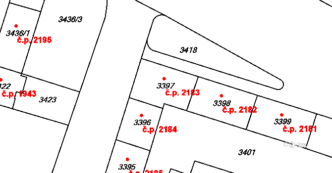 Teplice 2183 na parcele st. 3397 v KÚ Teplice, Katastrální mapa