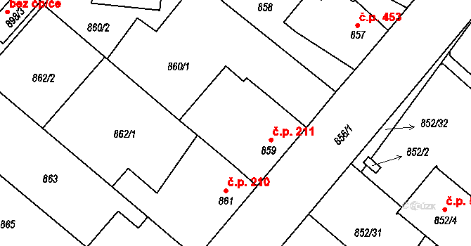 Suchdol nad Lužnicí 211 na parcele st. 859 v KÚ Suchdol nad Lužnicí, Katastrální mapa