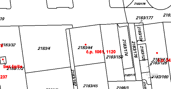 Žižkov 1061,1120, Praha na parcele st. 2183/44 v KÚ Žižkov, Katastrální mapa
