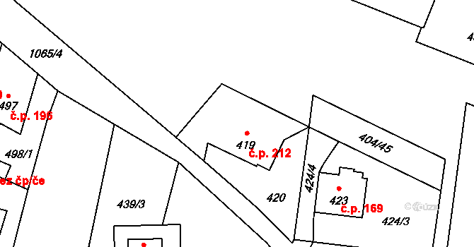 Čimice 212, Praha na parcele st. 419 v KÚ Čimice, Katastrální mapa