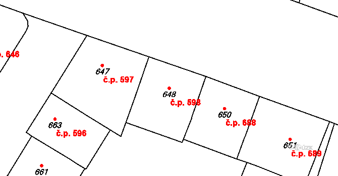 Vršovice 598, Praha na parcele st. 648 v KÚ Vršovice, Katastrální mapa