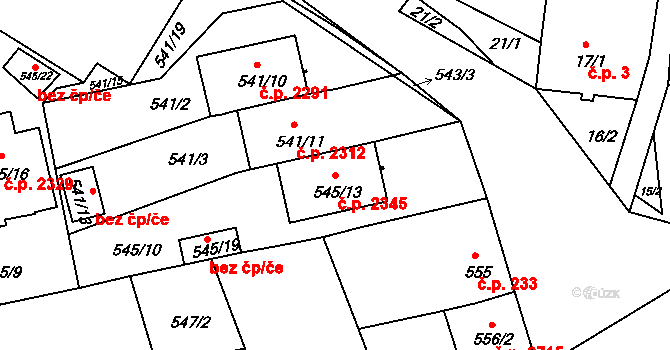 České Budějovice 3 2345, České Budějovice na parcele st. 545/13 v KÚ České Budějovice 3, Katastrální mapa