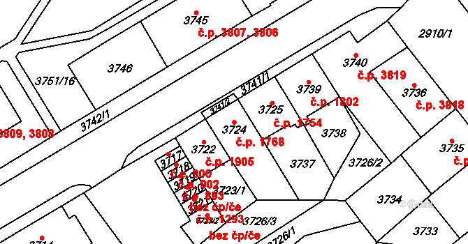 Chomutov 1768 na parcele st. 3724 v KÚ Chomutov I, Katastrální mapa