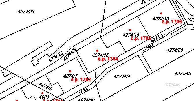 Jirkov 1704 na parcele st. 4274/16 v KÚ Jirkov, Katastrální mapa