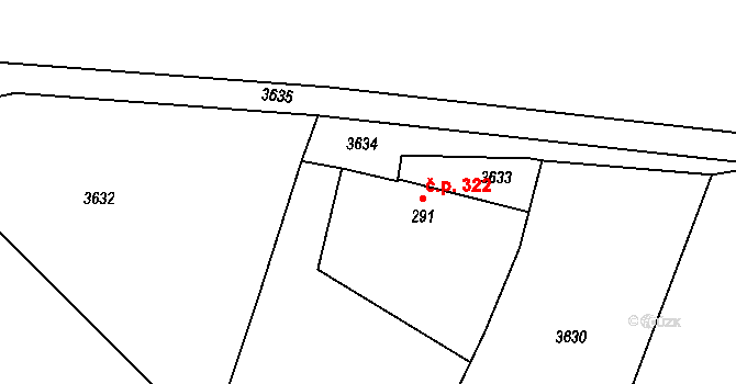 Chotěvice 322 na parcele st. 291 v KÚ Chotěvice, Katastrální mapa