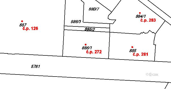 Liberec V-Kristiánov 272, Liberec na parcele st. 886/1 v KÚ Liberec, Katastrální mapa