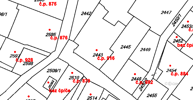 Rumburk 1 916, Rumburk na parcele st. 2443 v KÚ Rumburk, Katastrální mapa