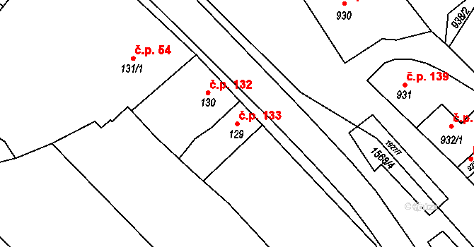 Zbýšov 133 na parcele st. 129 v KÚ Zbýšov u Oslavan, Katastrální mapa